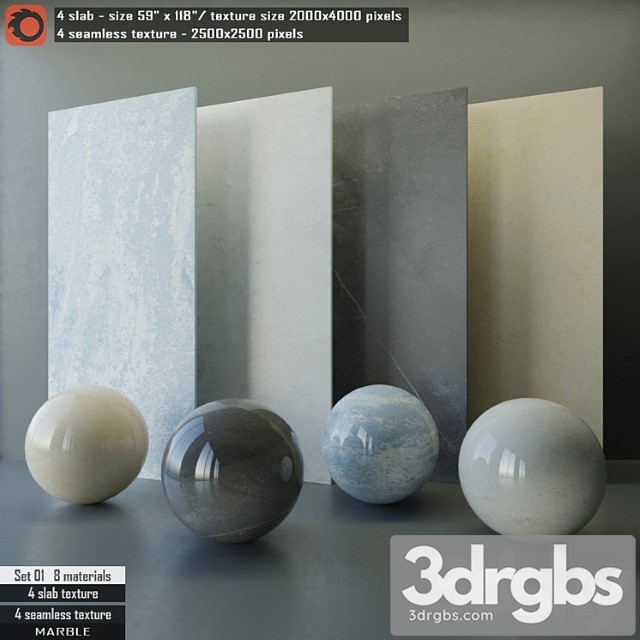 Marble slab & seamless texture set 01