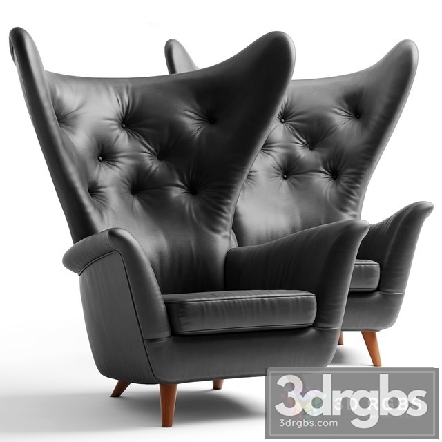 Black Leather Wing Lounge Chair