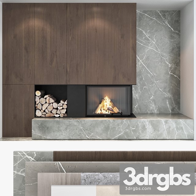 Decorative wall with fireplace set 04