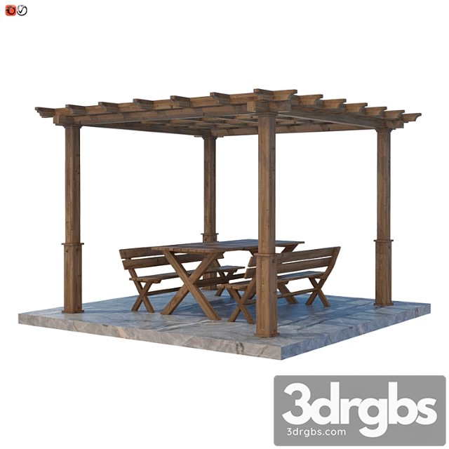 Garden pergola table and bench 02