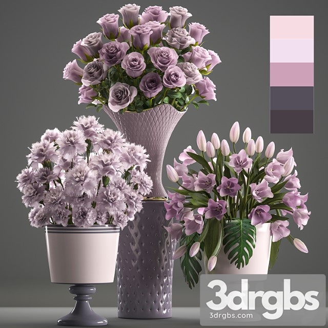 Bouquets set 59. flower bouquet, tulip, rose, vase, carnation, decor