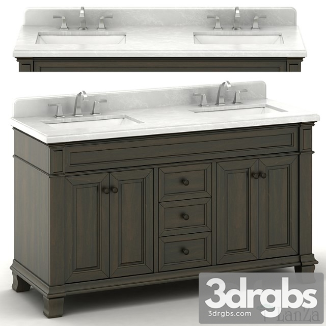 Double Sink Wooden Vanity With Metal Faucet