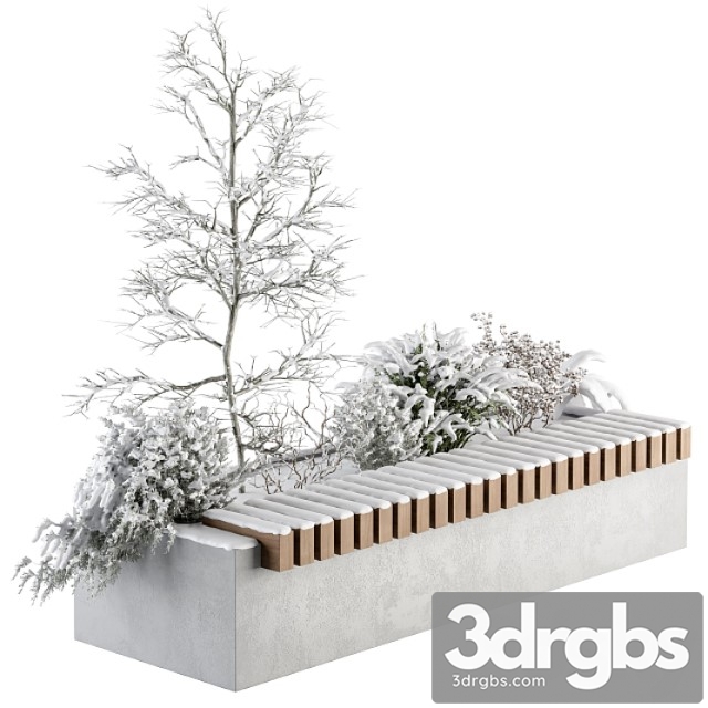 Urban furniture snowy bench with plants- set 32