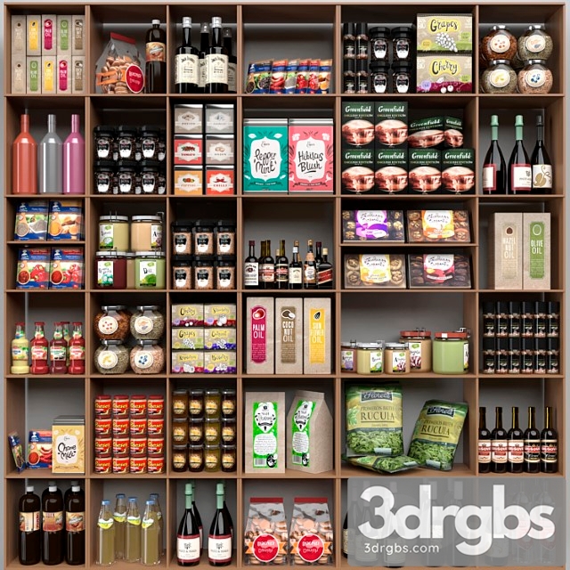 Showcase with spices, sauces in a supermarket or home pantry