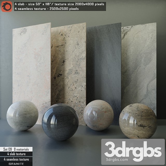 Granite slab & seamless texture set 09