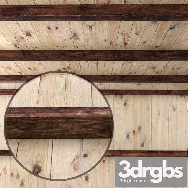 Wooden ceiling with beams.