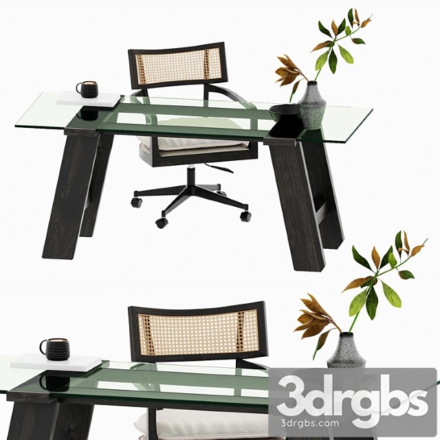 Libby Cane Desk Chair and Madison Glass Table