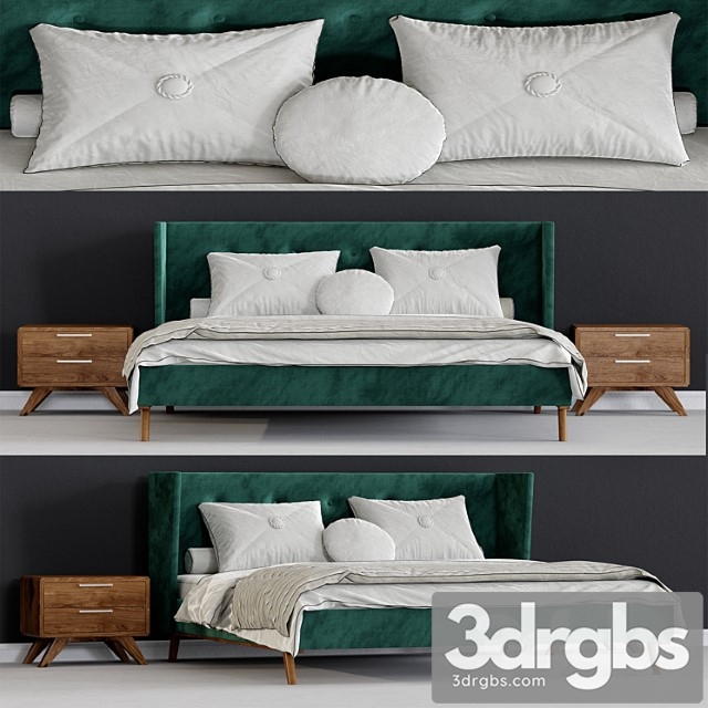 Modrest Durango Modern Green Fabric Walnut Bed