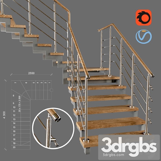 Contemporary corner staircase with staggered steps