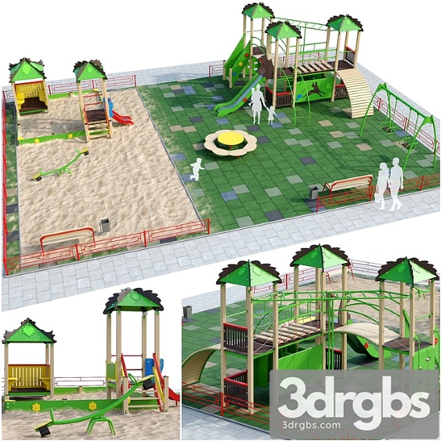 Children playground with a large sandbox