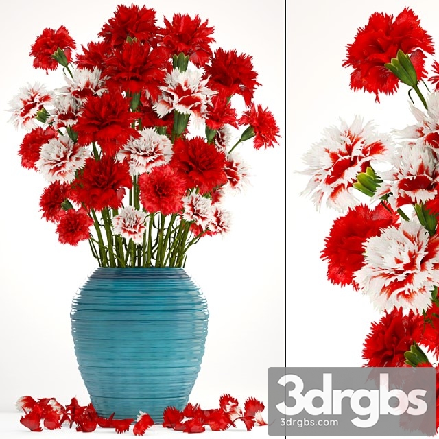 Bouquet of flowers 13. carnation, vase, red flowers, decor