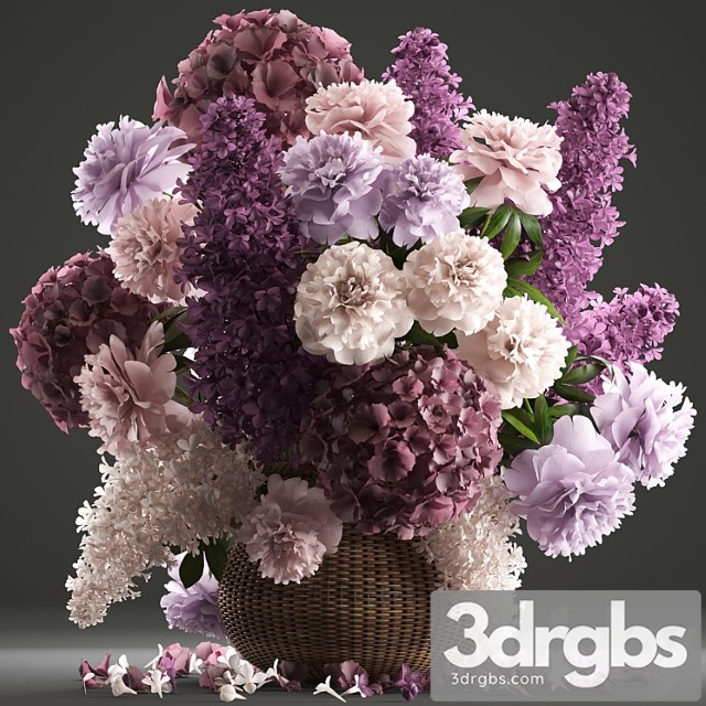 A bouquet of flowers 83. lilac, hydrangea, basket, decor, peonies, eco design, natural decor, table decoration