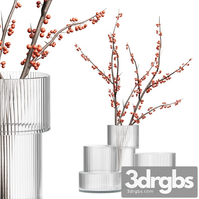 HM Glass Vases With Red Berry Branch