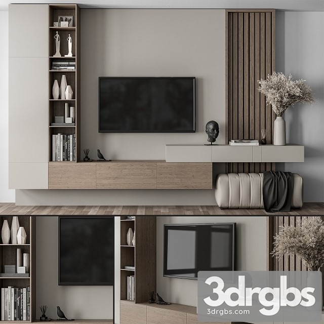 TV Wall Gray and Wood With Hallway Cabinet Set 37