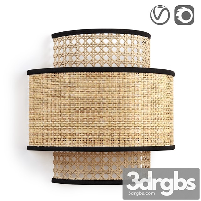 Raffia and woven rattan lampshade, dolkie