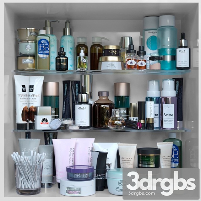 Shelf with cosmetics in a beauty salon or store