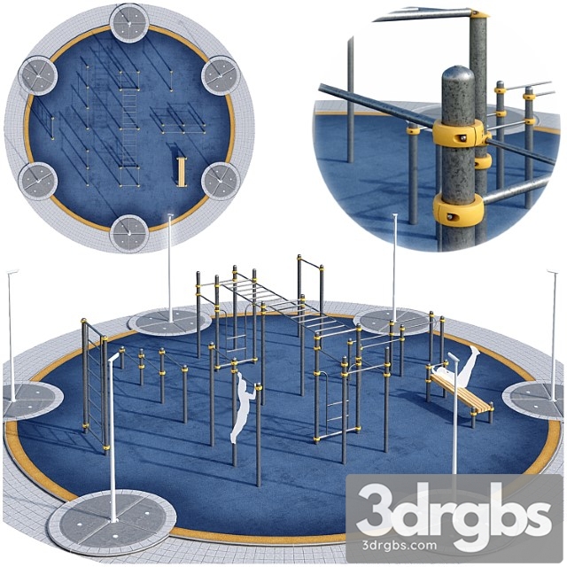 Round sports ground with horizontal bars children playground