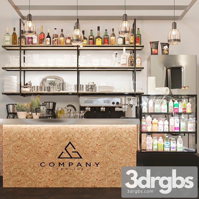 Minimalistic design of a pub with strong alcohol and a coffee machine. cocktail