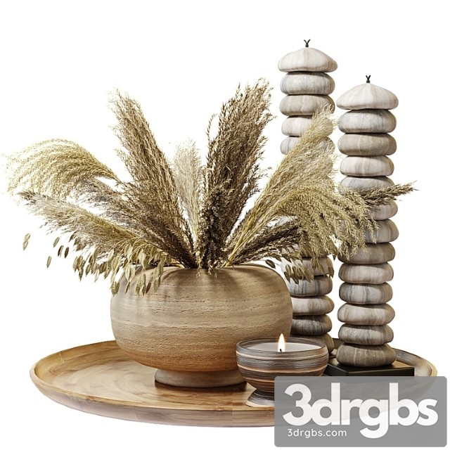 Decorative set Bouquet of dry grass in a clay vase