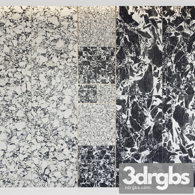 Architectural Design Floor Gres Pebble Fragment BW Marble Set 3