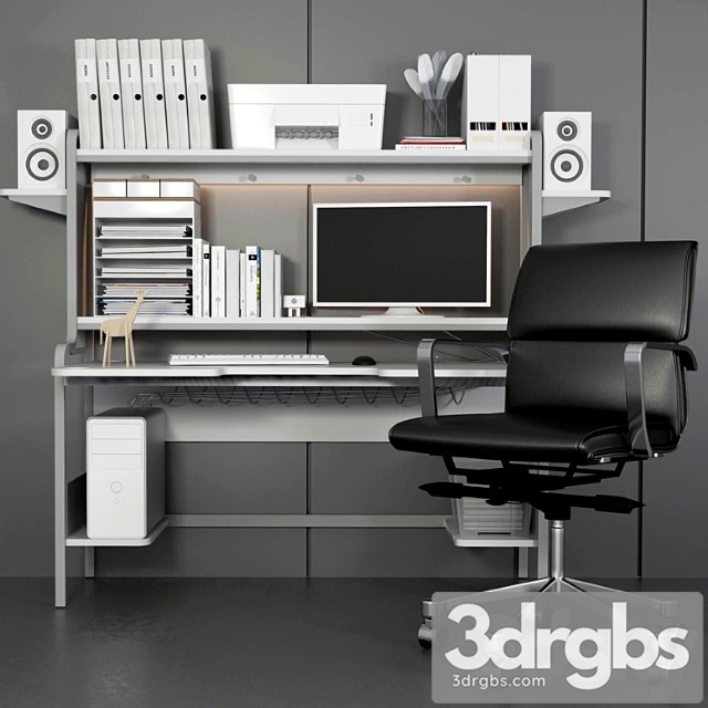 Collection of office furniture for home and stationery. computer, table and chair 2