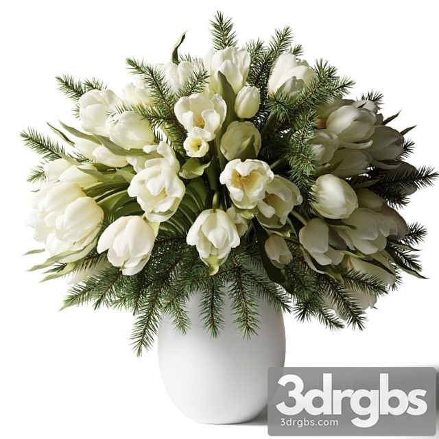 Bouquet of White Tulips in a White Vase