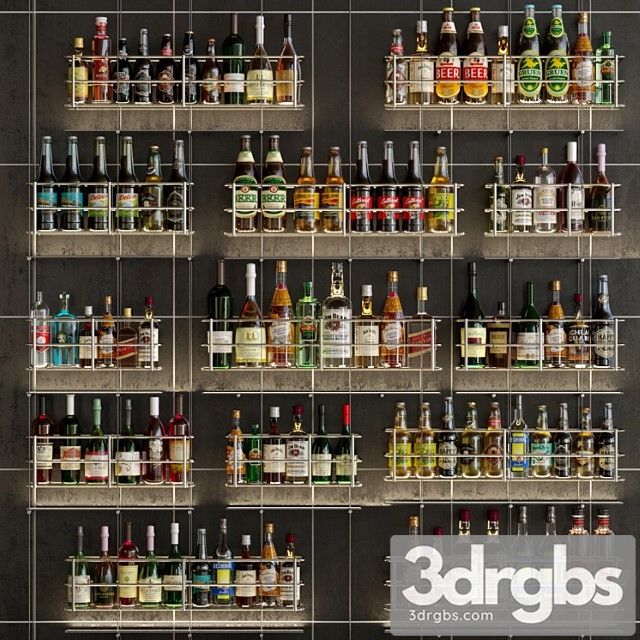 Design project of a bar or restaurant with a beautiful arrangement of bottles. alcohol