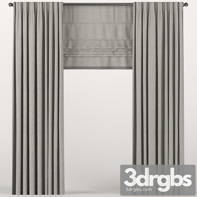 Brown curtains with a roman curtain.