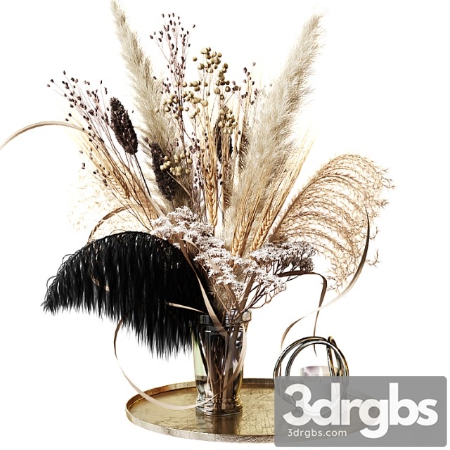 Bouquet Of Dried Flowers With A Black Feather