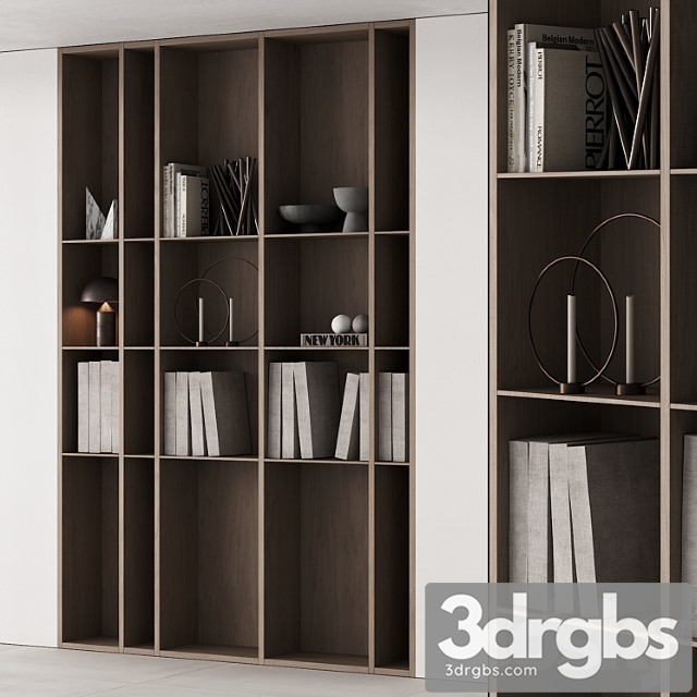 202 bookcase and rack 05 wooden with decor 01