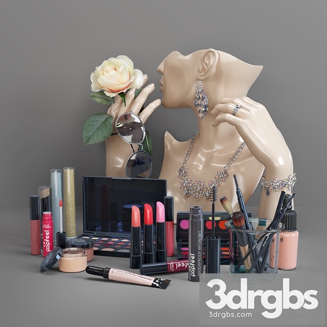 Set of cosmetics and jewelry for the dressing table