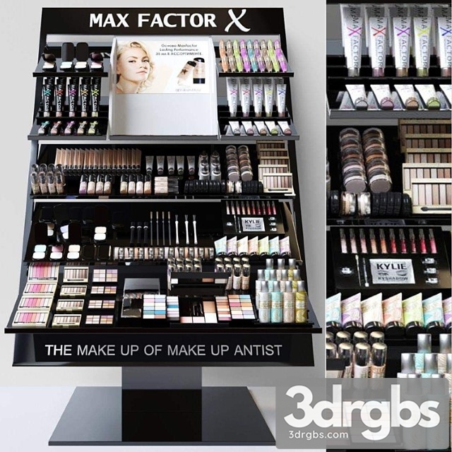 Showcase with professional cosmetics for beauty salons or duty free. make up 3