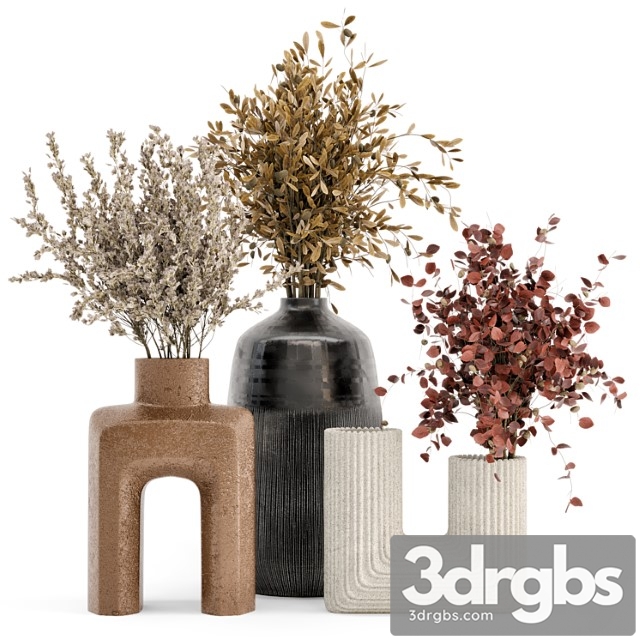 Dry Plants Bouquet Collection In Concrete Pot Set 442