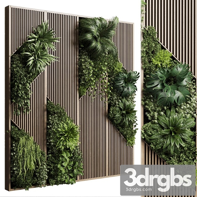 Vertical wall garden with wooden frame - collection of houseplants indoor 41