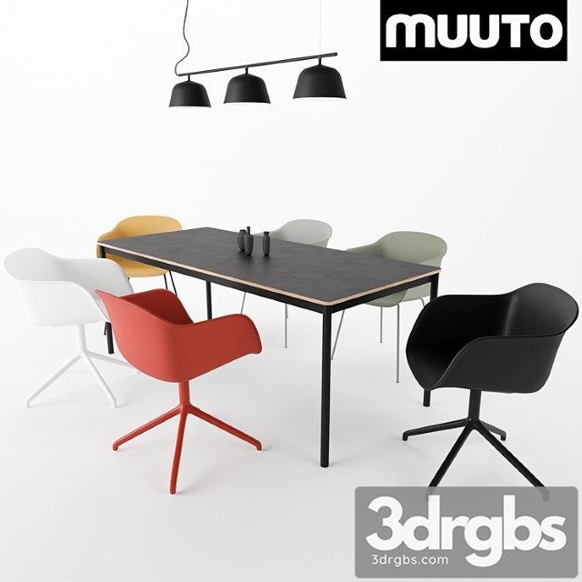 Muuto fiber armchair, ambit rail lamp, base table 2