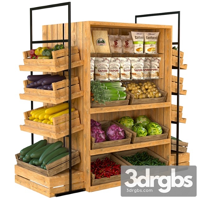 Designer rack in a supermarket with vegetables, fruits and cereals 3