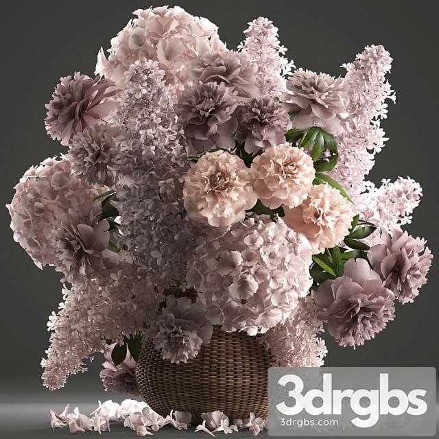 A Bouquet of Flowers 85 Lilac Hydrangea Basket Decor Peonies Eco Design Natural Decor Table Decoration