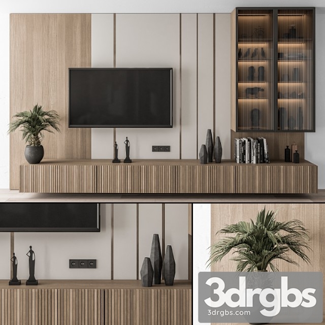 Tv wall wood and glass display cabinets - set 18