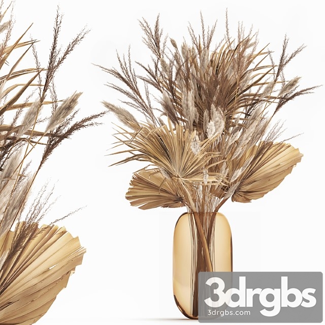 Beautiful Bouquet Of Dried Flowers In A Glass Vase With Dry Reed Branches And Dry Palm Leaf Branch 150
