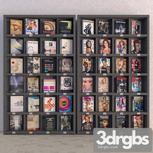 Display racks with books and magazines - vray material 2