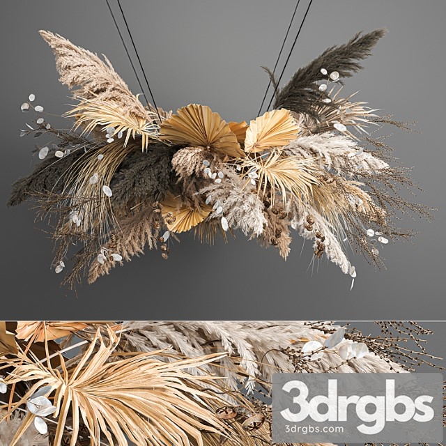Hanging installation bouquet of dried flowers with pampas, pampas grass, reeds, suspension, wedding decor and decoration. 189.