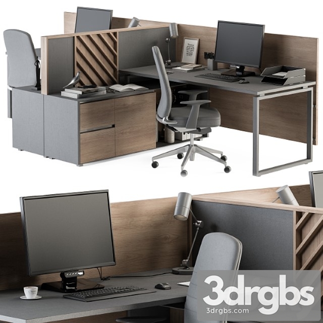 Employee Set Wood and Gray Office Furniture 250
