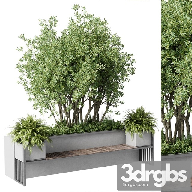 Urban Environment Urban Furniture Green Benches With Tree 41