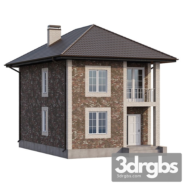 Two-storey brick house with a porch and a balcony - 4 colors