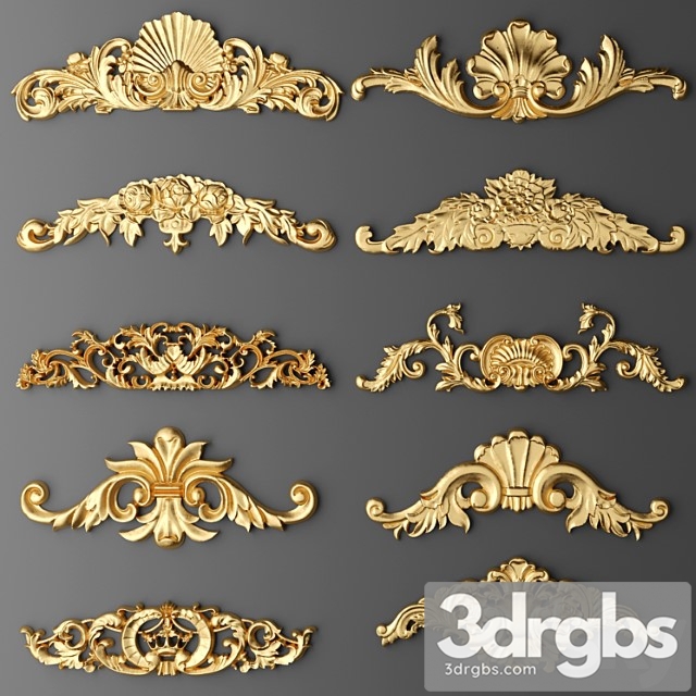 Set of Stucco Decor Stucco Luxury Gold Decor Carving Modeling Stucco Crown Cartouche Set Classic 2