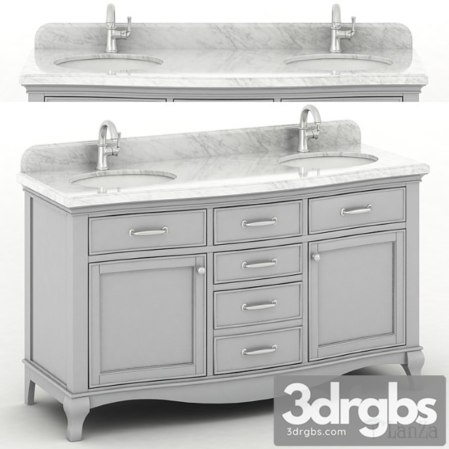 60 Double Sink Wooden Vanity With Carrara Marble Top 1