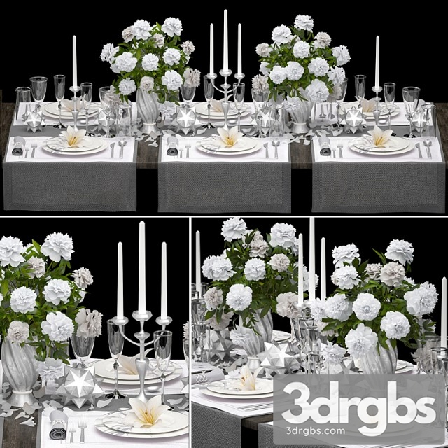 Table setting 4. zara home. white bouquet, peonies, tablecloth, glass, vase, 6 persons, luxury decor, table decoration, cutlery, candles, stylish, festive, solemn
