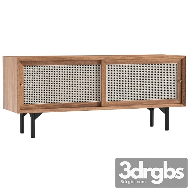 Cottage natural tv stand with rattan woven doors