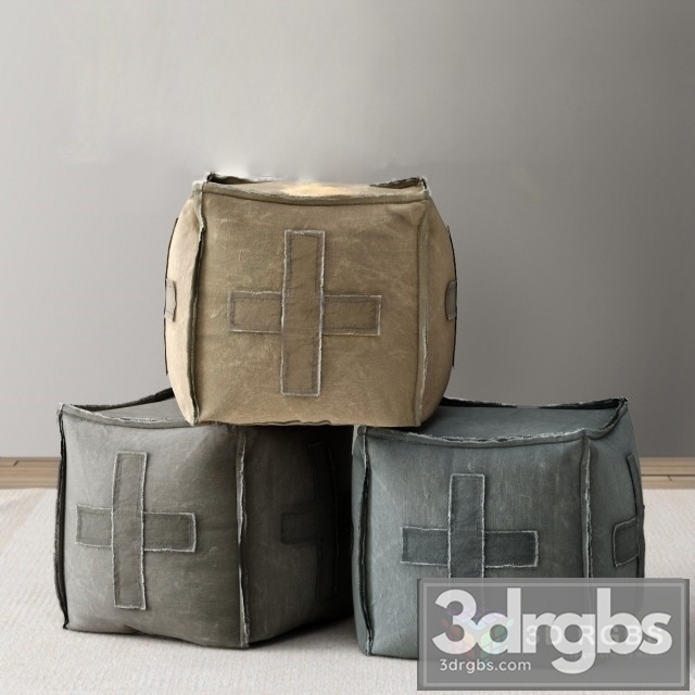 Distressed Canvas Square Pouf