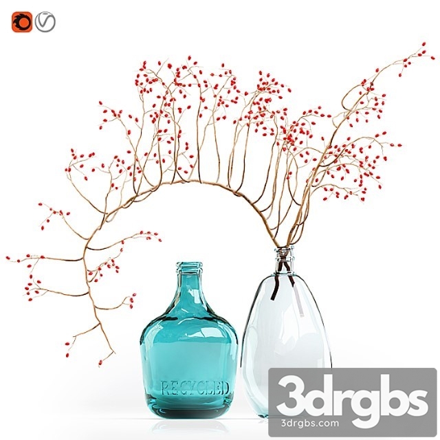 Decorative Branch With Red Berries In A Glass Vase